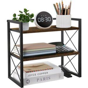 Desktop Shelf Organizer 2 Tier Wood Desk Storage Rack Office Dorm Home Organizer